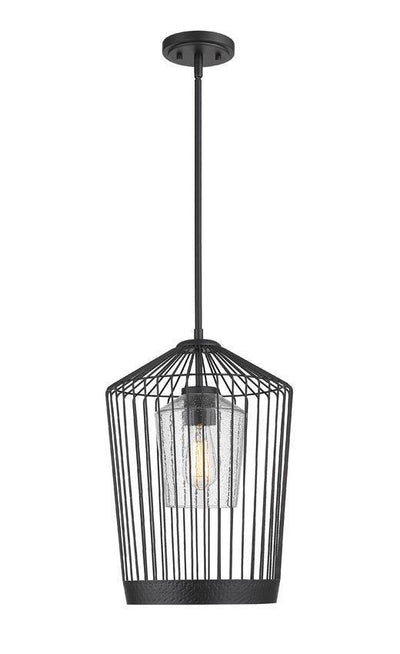 Matte Black Caged with Clear Glass Shade Pendant - LV LIGHTING