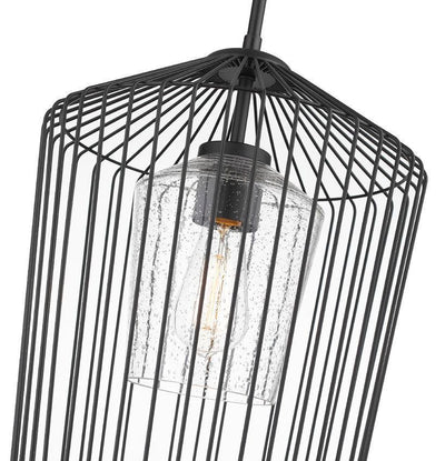 Matte Black Caged with Clear Glass Shade Pendant - LV LIGHTING