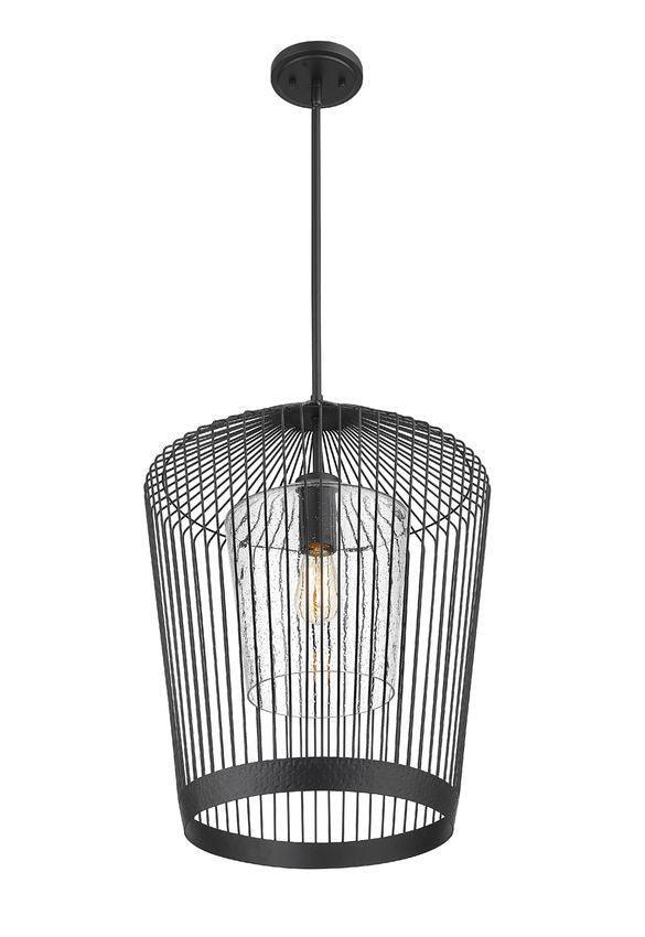 Matte Black Caged with Clear Glass Shade Pendant - LV LIGHTING