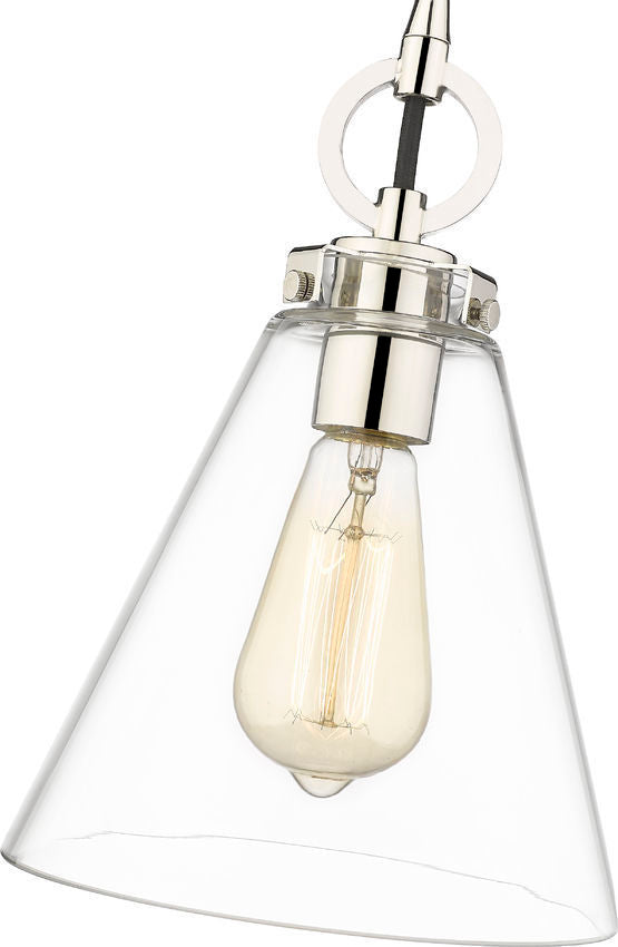 Steel Frame with Clear Conical Glass Shade Pendant