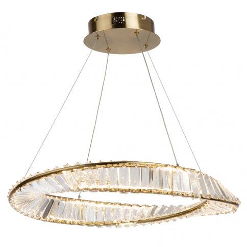LED Brushed Brass Twisted Ring with Clear Crystal Chandelier - LV LIGHTING