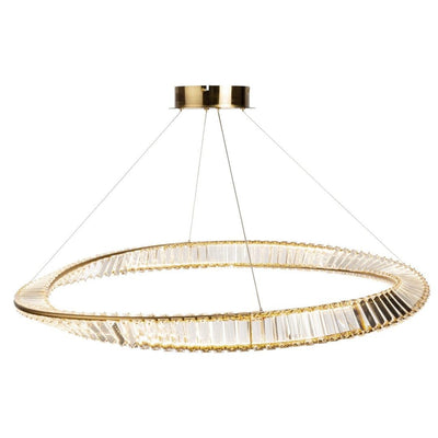 LED Brushed Brass Twisted Ring with Clear Crystal Chandelier - LV LIGHTING