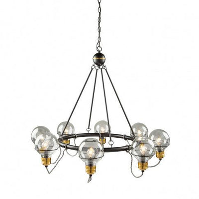 Black and Brushed Brass Frame with Glass Bulb Shade Chandelier - LV LIGHTING