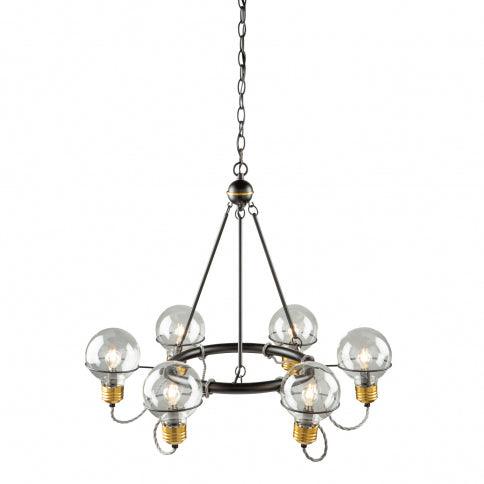 Black and Brushed Brass Frame with Glass Bulb Shade Chandelier - LV LIGHTING