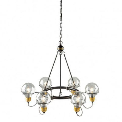 Black and Brushed Brass Frame with Glass Bulb Shade Chandelier - LV LIGHTING