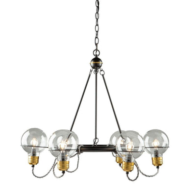 Black and Brushed Brass Frame with Glass Bulb Shade Chandelier - LV LIGHTING