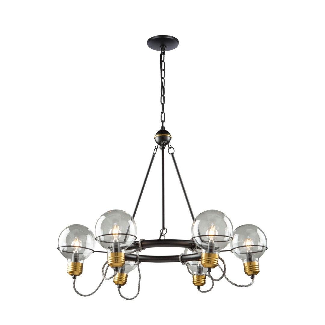 Black and Brushed Brass Frame with Glass Bulb Shade Chandelier - LV LIGHTING