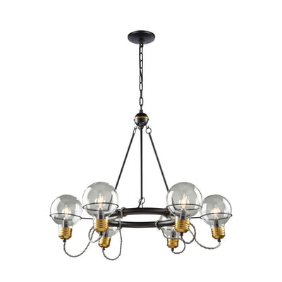 Black and Brushed Brass Frame with Glass Bulb Shade Chandelier - LV LIGHTING