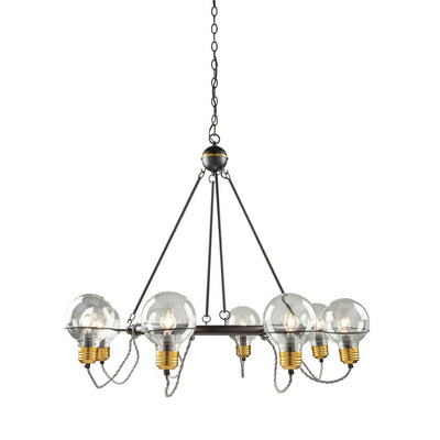 Black and Brushed Brass Frame with Glass Bulb Shade Chandelier - LV LIGHTING