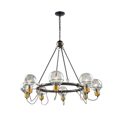 Black and Brushed Brass Frame with Glass Bulb Shade Chandelier - LV LIGHTING