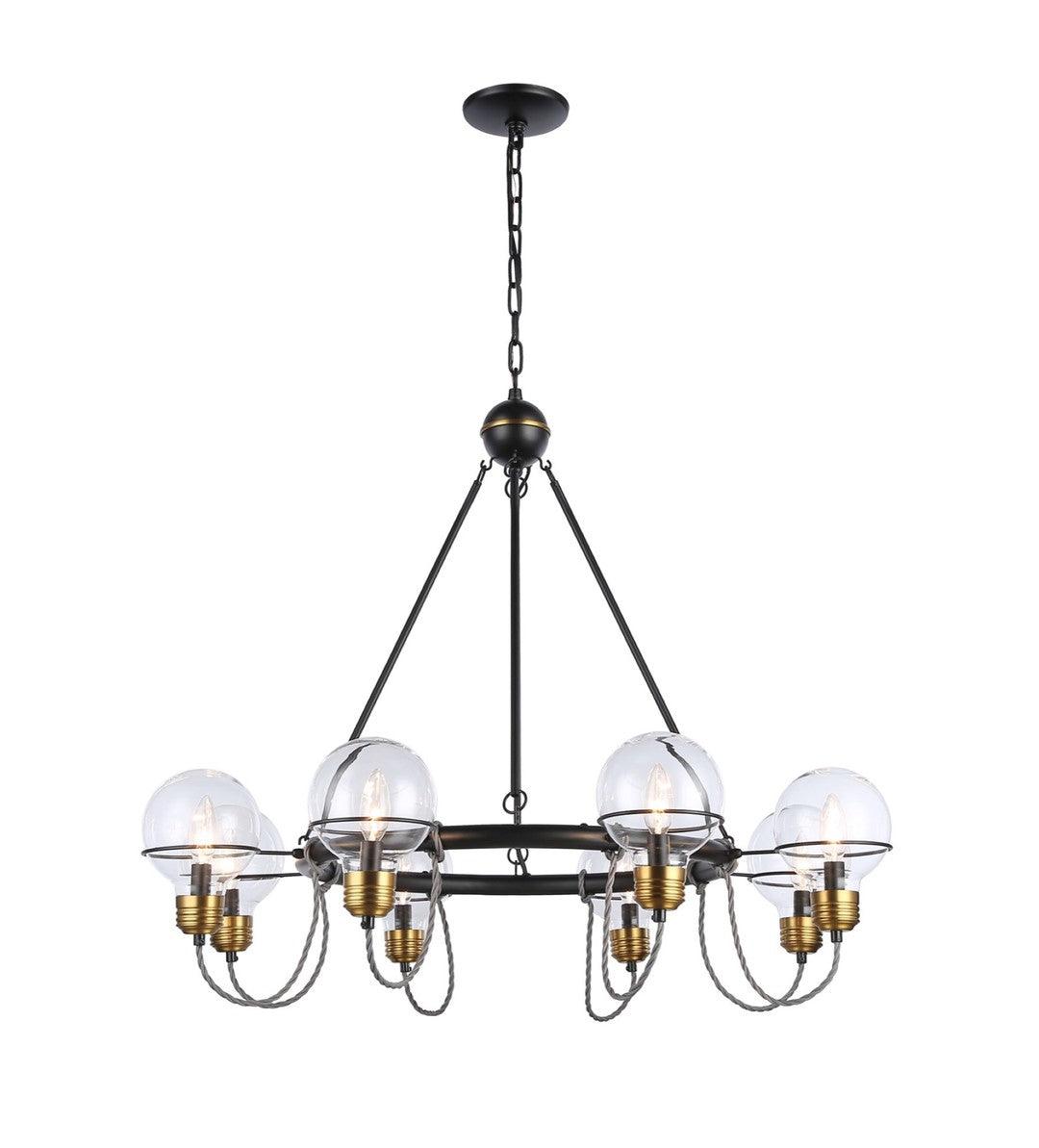 Black and Brushed Brass Frame with Glass Bulb Shade Chandelier - LV LIGHTING