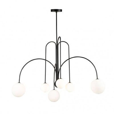 Matte Black Arch Arm with White Glass Globe Chandelier - LV LIGHTING