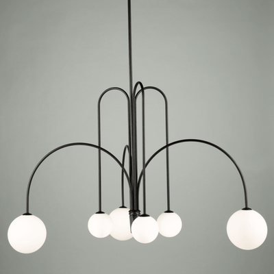 Matte Black Arch Arm with White Glass Globe Chandelier - LV LIGHTING