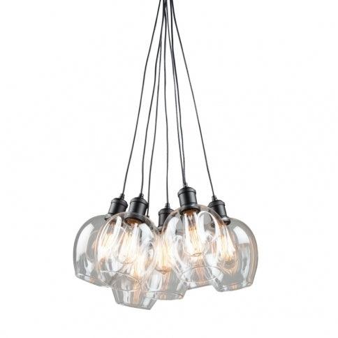 Semi Gloss Black with Clear Glass Shade 7 Light Pendant - LV LIGHTING