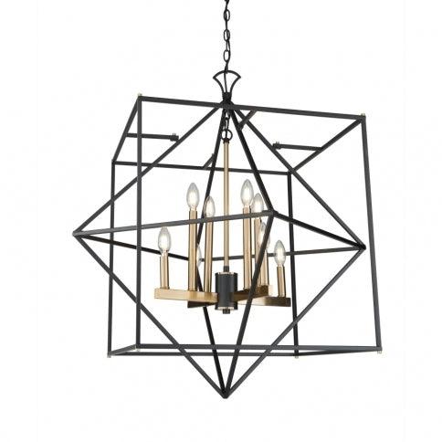 Matte Black with Harvest Brass Square and Diamond Open Air Frame Chandelier - LV LIGHTING