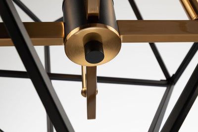 Matte Black with Harvest Brass Square and Diamond Open Air Frame Chandelier - LV LIGHTING