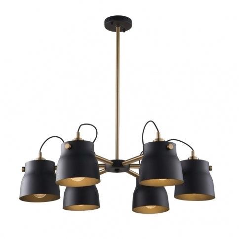 Matte Black with Harvest Brass Shade Chandelier - LV LIGHTING