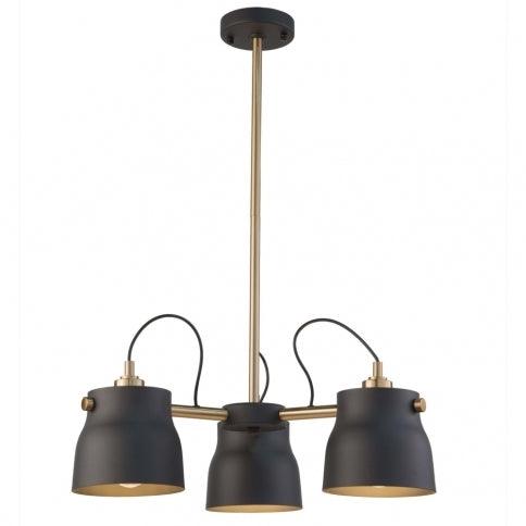 Matte Black with Harvest Brass Shade Chandelier - LV LIGHTING