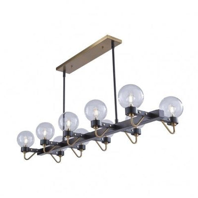 Matte Black Arm and Harvest Brass with Glass Globe Linear Chandelier - LV LIGHTING