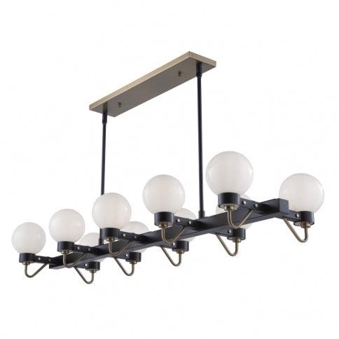 Matte Black Arm and Harvest Brass with Glass Globe Linear Chandelier - LV LIGHTING