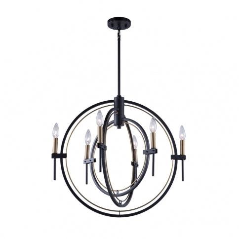 Matte Black with Harvest Brass Ring Frame Chandelier - LV LIGHTING