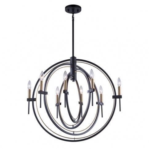 Matte Black with Harvest Brass Ring Frame Chandelier - LV LIGHTING