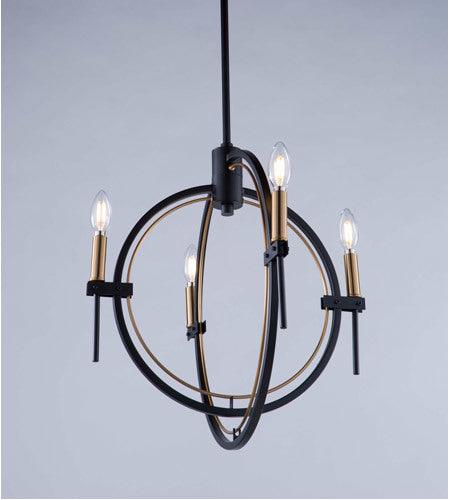 Matte Black with Harvest Brass Ring Frame Chandelier - LV LIGHTING