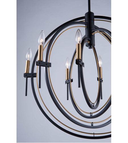 Matte Black with Harvest Brass Ring Frame Chandelier - LV LIGHTING