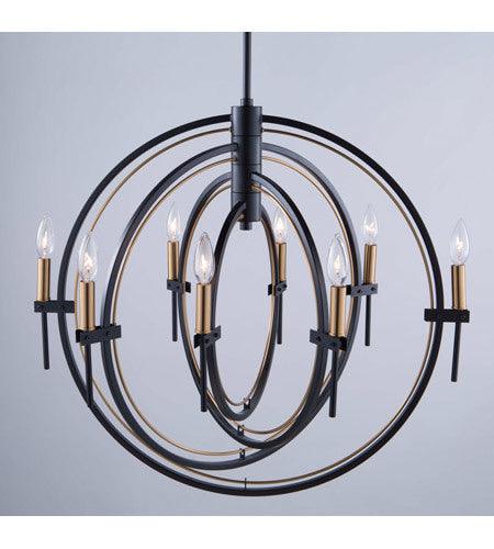 Matte Black with Harvest Brass Ring Frame Chandelier - LV LIGHTING