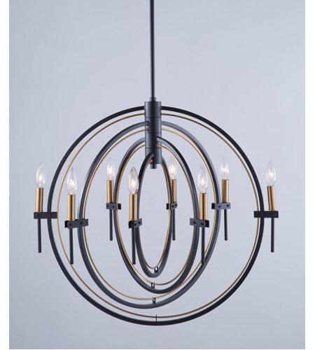 Matte Black with Harvest Brass Ring Frame Chandelier - LV LIGHTING