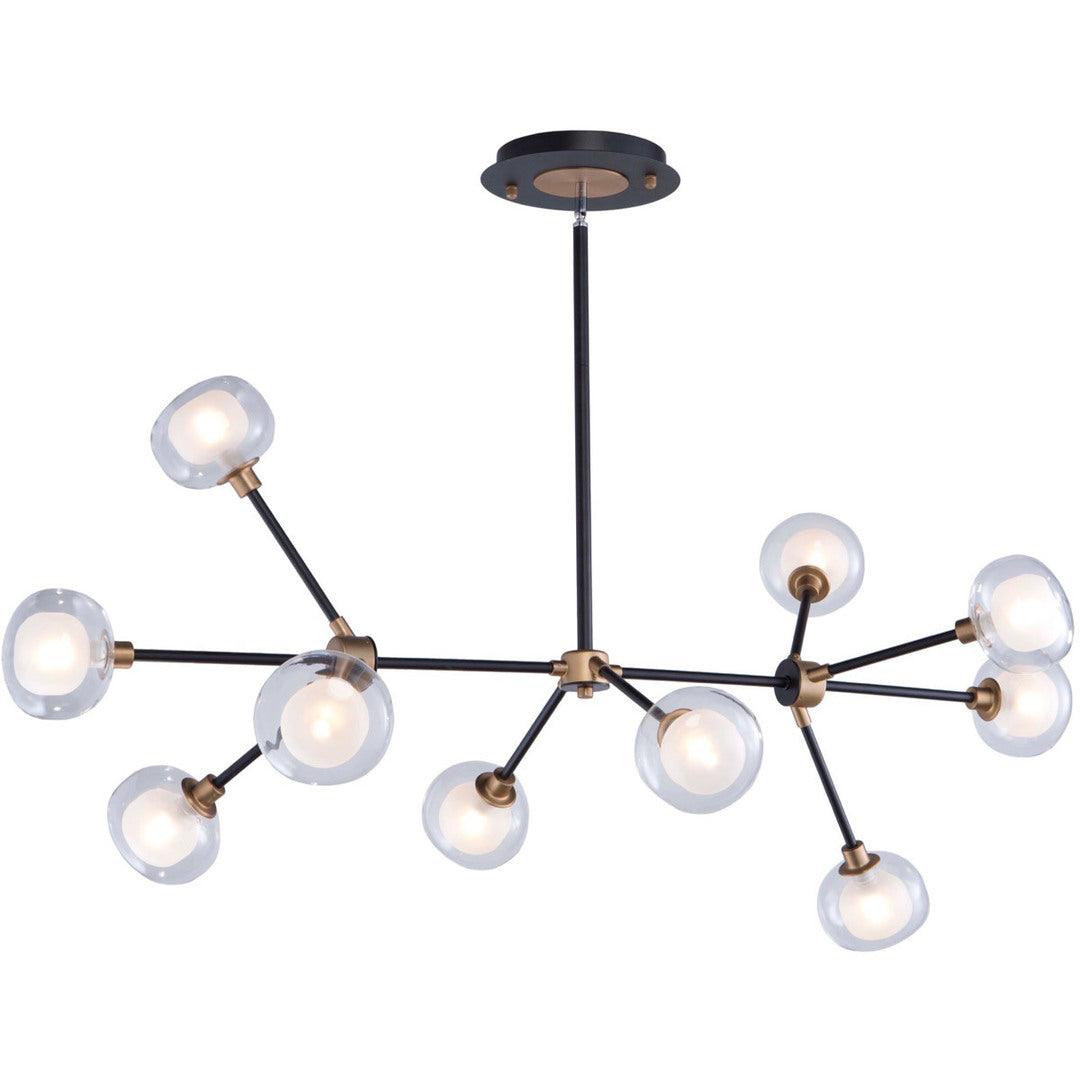 LED Matte Black and Vintage Gold Frame with Clear and Frosted Glass Globe Linear Chandelier - LV LIGHTING
