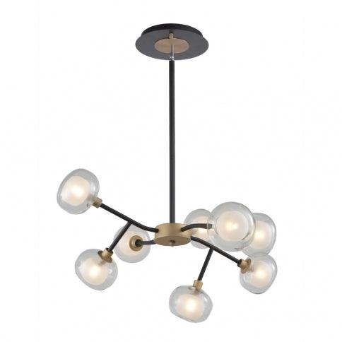 LED Matte Black and Vintage Gold Curve Arm with Clear and Frosted Glass Globe Chandelier - LV LIGHTING