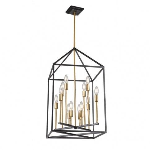 Matte Black with Harvest Brass Caged Chandelier - LV LIGHTING
