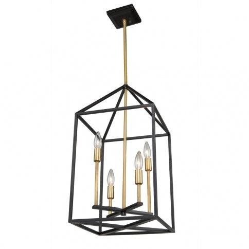 Matte Black with Harvest Brass Caged Chandelier - LV LIGHTING