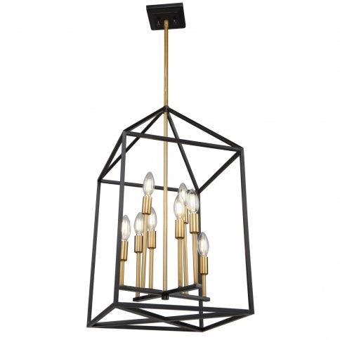 Matte Black with Harvest Brass Caged Chandelier - LV LIGHTING