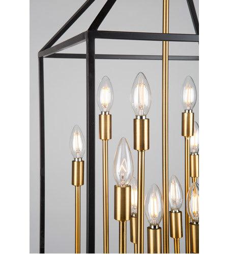 Matte Black with Harvest Brass Caged Chandelier - LV LIGHTING