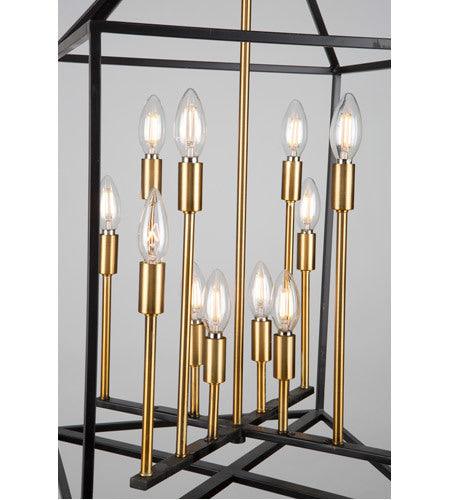 Matte Black with Harvest Brass Caged Chandelier - LV LIGHTING