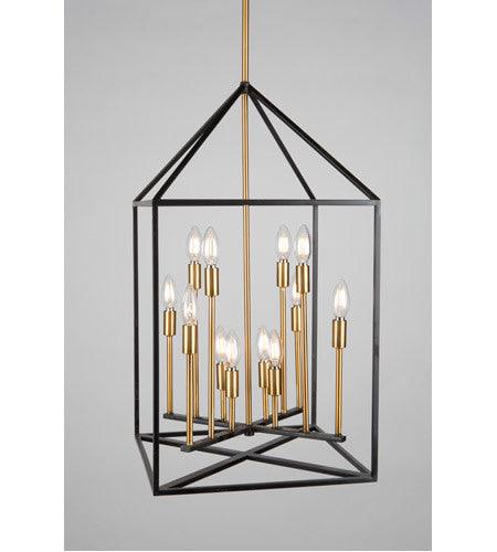 Matte Black with Harvest Brass Caged Chandelier - LV LIGHTING