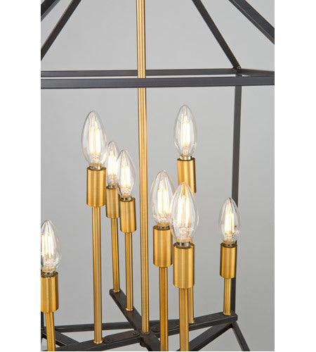 Matte Black with Harvest Brass Caged Chandelier - LV LIGHTING
