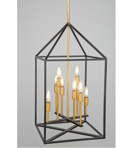 Matte Black with Harvest Brass Caged Chandelier - LV LIGHTING