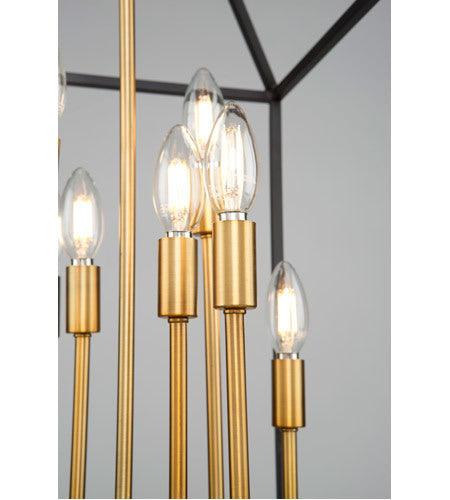 Matte Black with Harvest Brass Caged Chandelier - LV LIGHTING