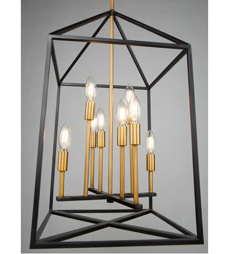 Matte Black with Harvest Brass Caged Chandelier - LV LIGHTING