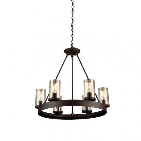 Oil Rubbed Bronze with Cylindrical Clear Glass Shade Chandelier - LV LIGHTING