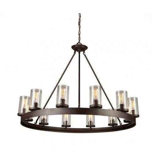 Oil Rubbed Bronze with Cylindrical Clear Glass Shade Chandelier - LV LIGHTING