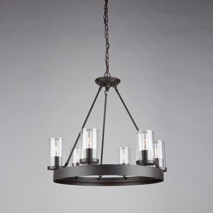 Oil Rubbed Bronze with Cylindrical Clear Glass Shade Chandelier - LV LIGHTING
