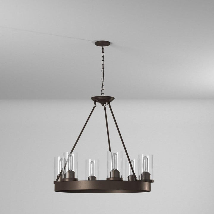 Oil Rubbed Bronze with Cylindrical Clear Glass Shade Chandelier - LV LIGHTING