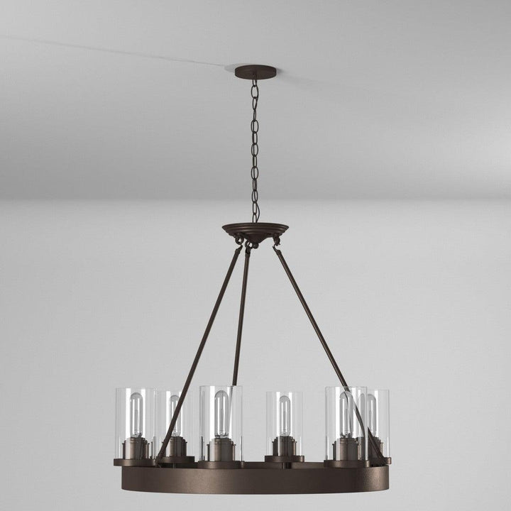 Oil Rubbed Bronze with Cylindrical Clear Glass Shade Chandelier - LV LIGHTING