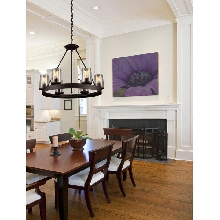 Oil Rubbed Bronze with Cylindrical Clear Glass Shade Chandelier - LV LIGHTING