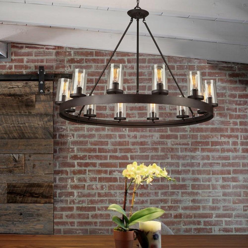 Oil Rubbed Bronze with Cylindrical Clear Glass Shade Chandelier - LV LIGHTING