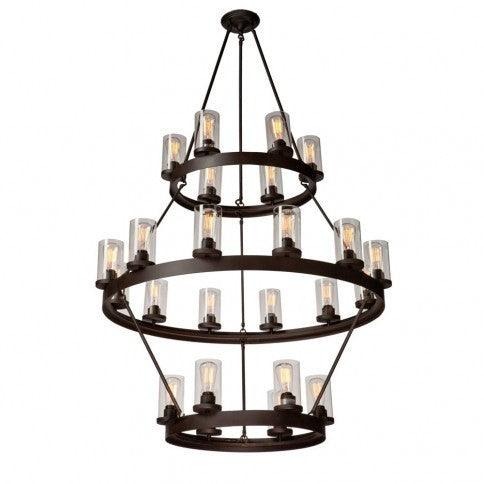 Oil Rubbed Bronze with Cylindrical Clear Glass Shade 3 Tier Chandelier - LV LIGHTING